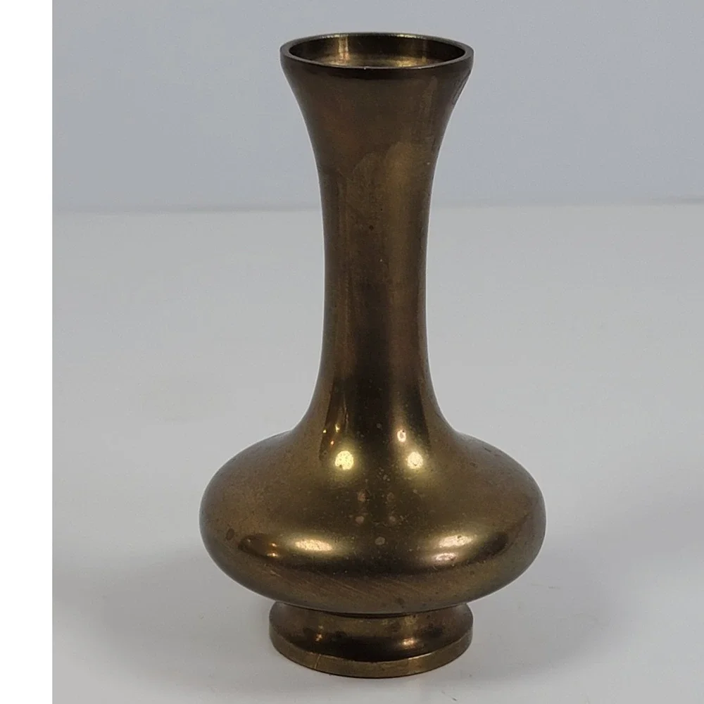 Vintage Solid Brass Bud Vase Small Decorative Flared Rim Vase 4.75 Inch